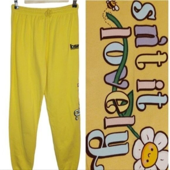 BSR By Samii Ryan Isn't It Lovely Daisy Print Joggers Yellow Size Large - Picture 6 of 6